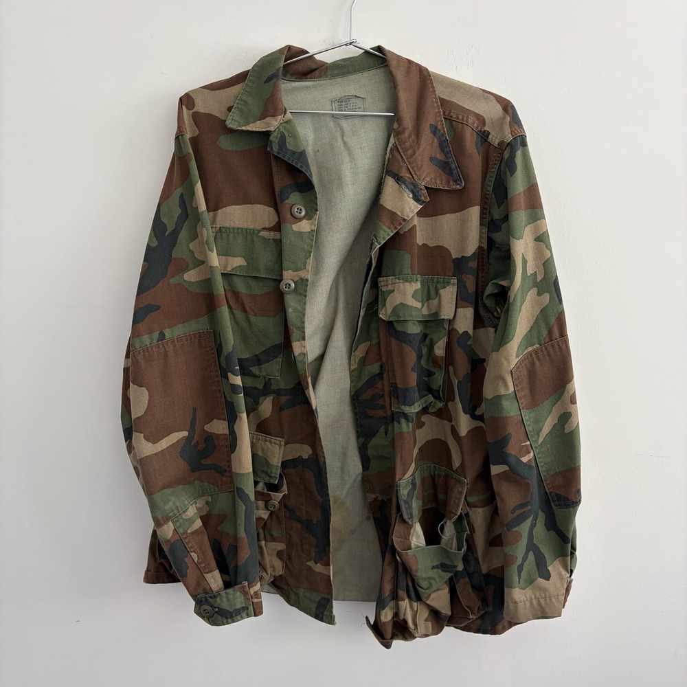 Vintage US Military Woodland Camo BDU Field Jacket Medium Regular
